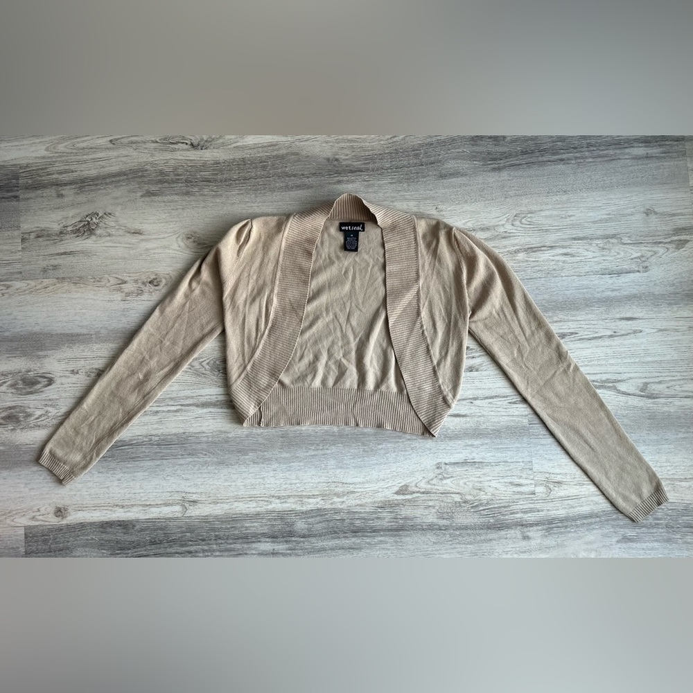 Tan cropped open cardigan